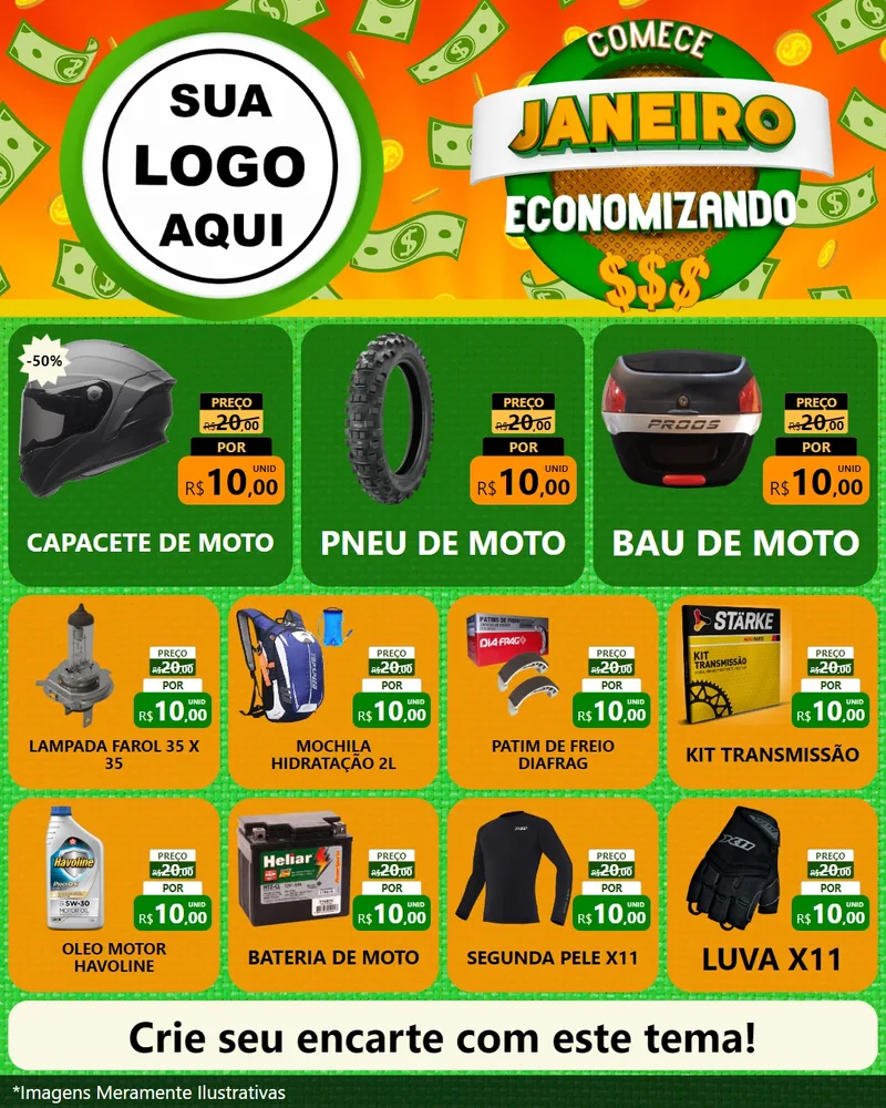 Modelo de Rede Social para Feed Instagram com o tema Comece Janeiro Economizando para Moto peças