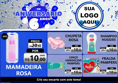Modelo de Encarte para Encarte A4 Horizontal com o tema Promoção de Aniversário - 6 Anos para Bebês