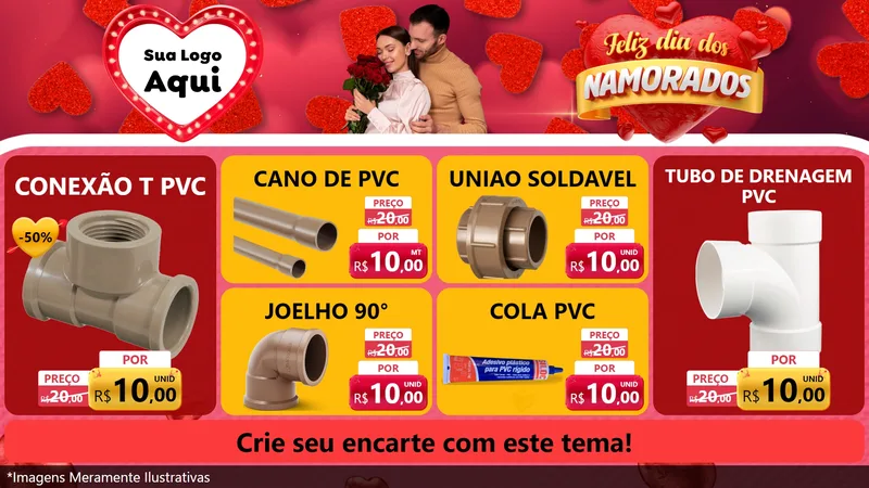 Modelo de TV para TV Horizontal com o tema Feliz Dia Dos Namorados para Tubos e conexões