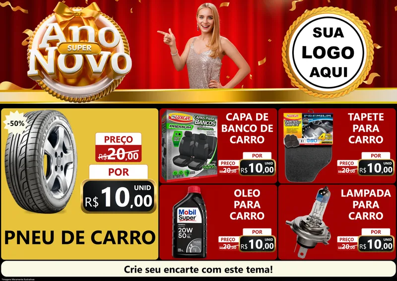 Modelo de Encarte para Encarte A4 Horizontal com o tema Super Ano Novo para Auto peças