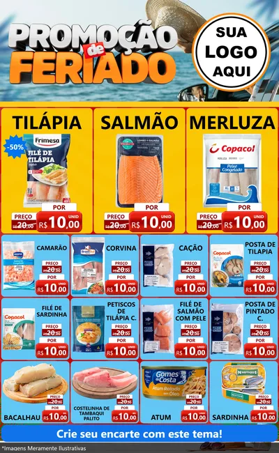 Modelo de Encarte para Encarte Grande com o tema Promoção de Feriado para Peixaria