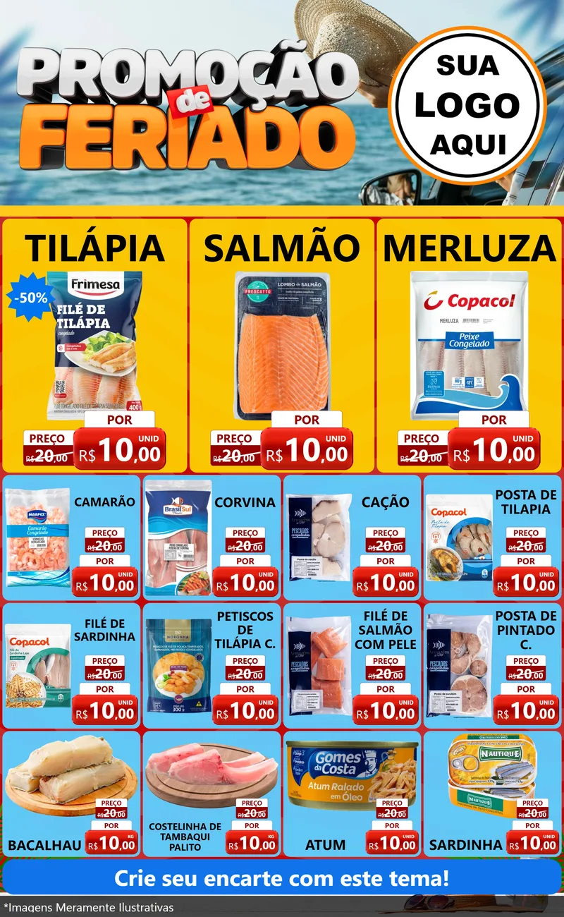 Modelo de Encarte para Encarte Grande com o tema Promoção de Feriado para Peixaria