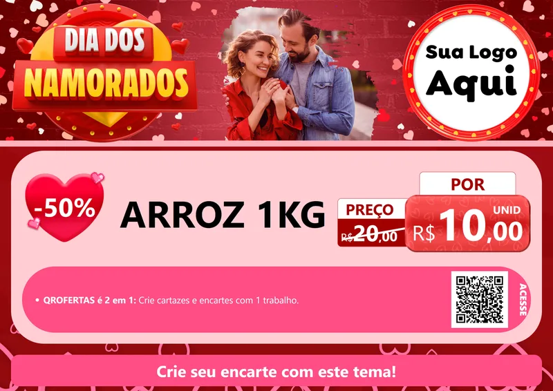 Modelo de Cartaz para Cartaz A4 Horizontal com o tema Dia Dos Namorados para Supermercado