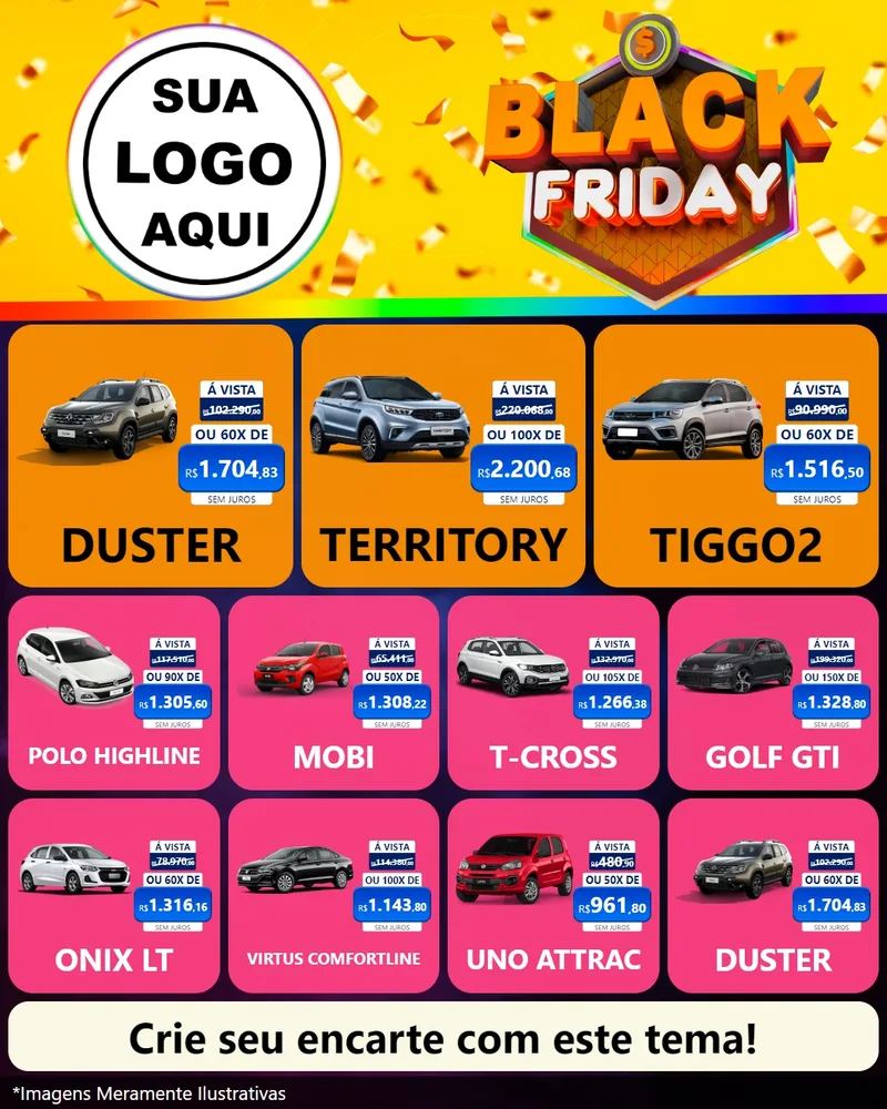 Modelo de Rede Social para Feed Instagram com o tema Black Friday para Concessionaria de Carros