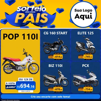 Modelo de Rede Social para Feed Facebook com o tema Sorteio Dia dos Pais para Concessionaria de Motos