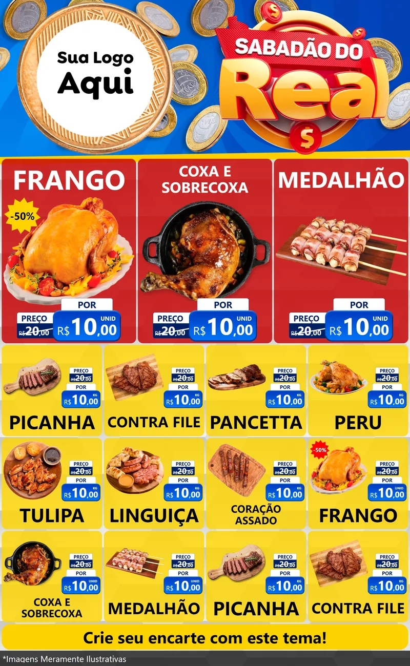 Modelo de Encarte para Encarte Grande com o tema Sabadão do Real para Assados