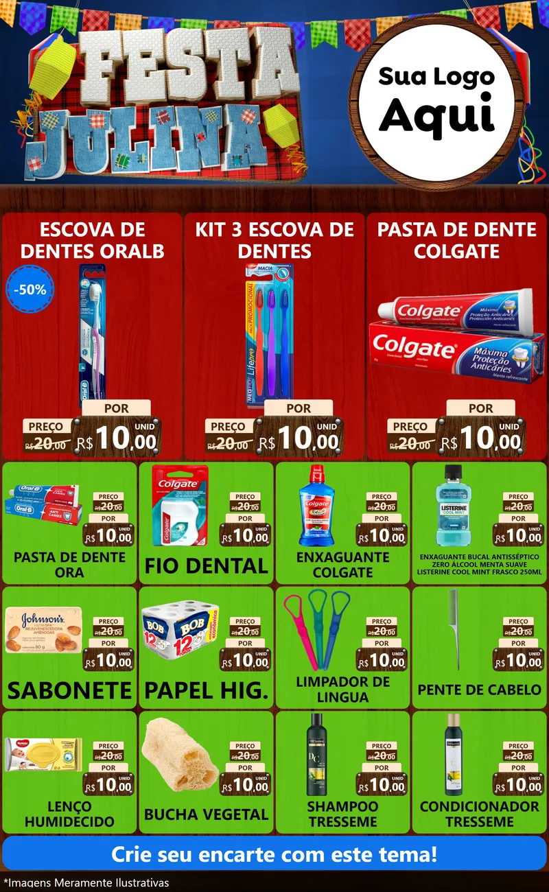 Modelo de Encarte para Encarte Grande com o tema Festa Julina para Higiene Pessoal