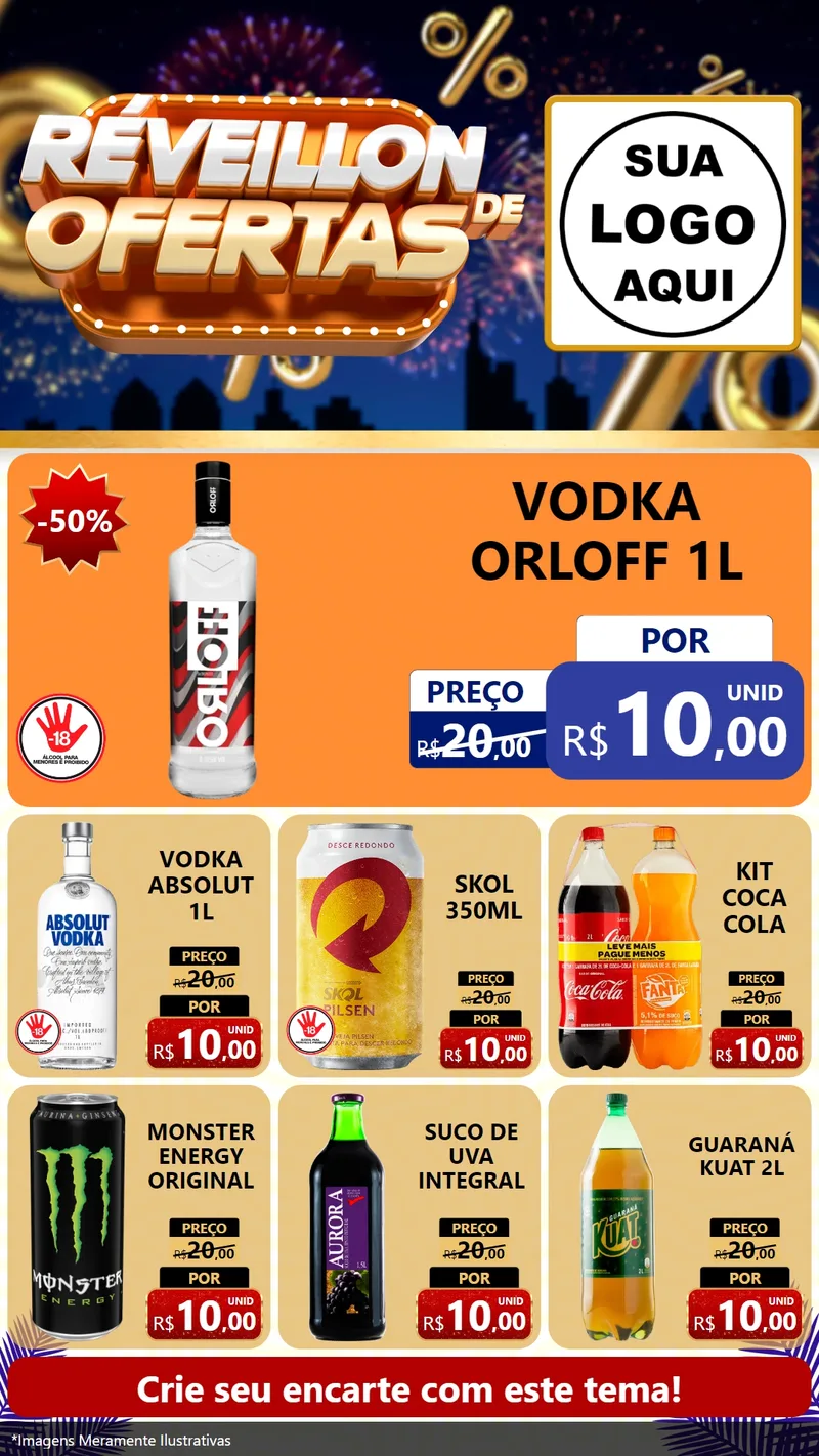 Modelo de Rede Social para Stories com o tema Réveillon de Ofertas para Distribuidora de bebidas