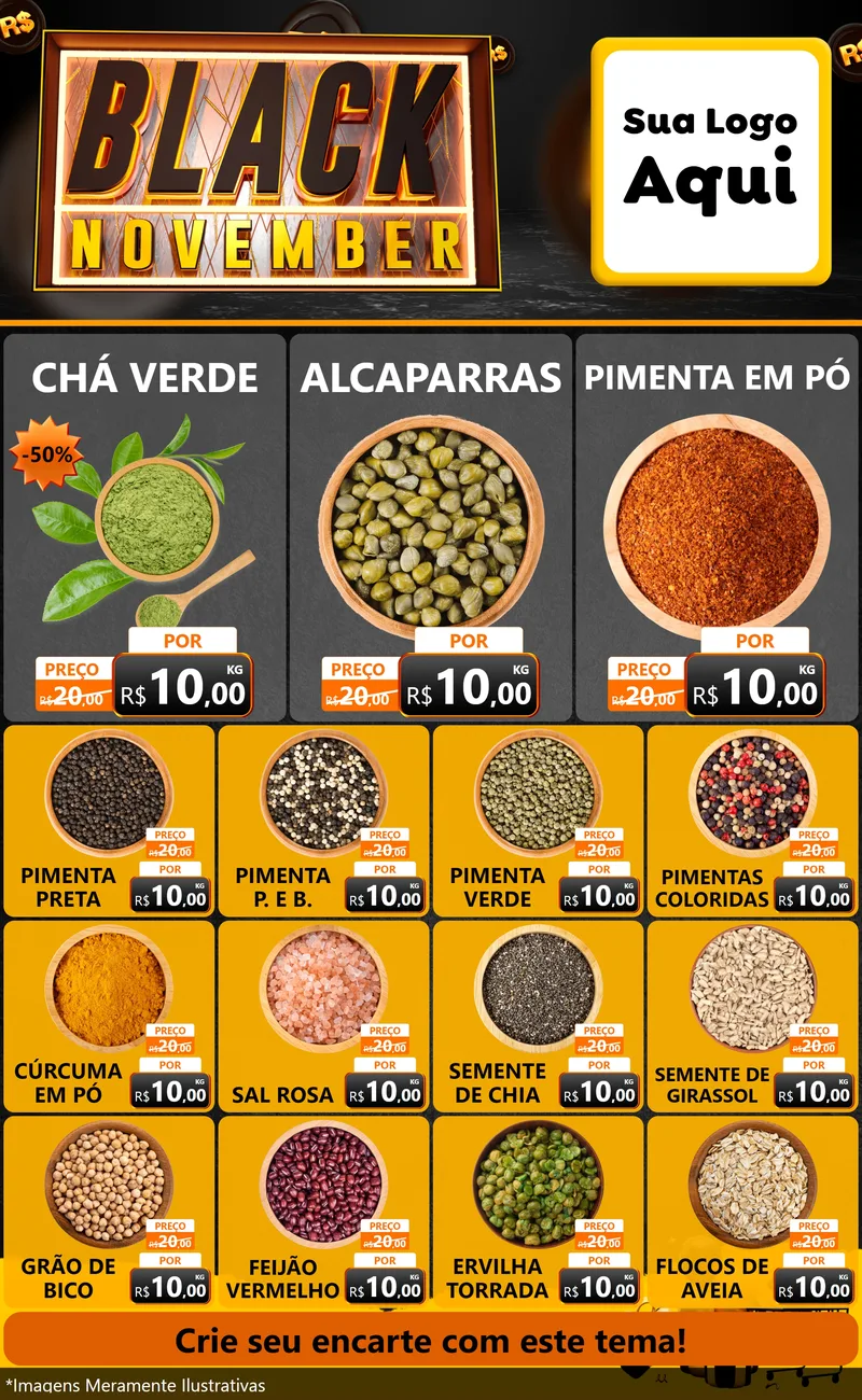 Modelo de Encarte para Encarte Grande com o tema Black November para Produtos Naturais