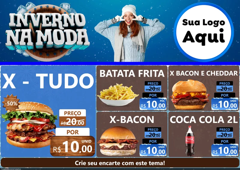 Modelo de Encarte para Encarte A4 Horizontal com o tema Inverno na Moda para Hamburgueria