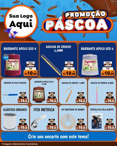 Modelo de Rede Social para Feed Instagram com o tema Promoção Páscoa para Armarinho e Aviamentos