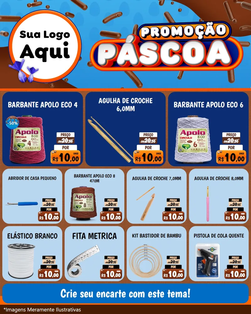 Modelo de Rede Social para Feed Instagram com o tema Promoção Páscoa para Armarinho e Aviamentos