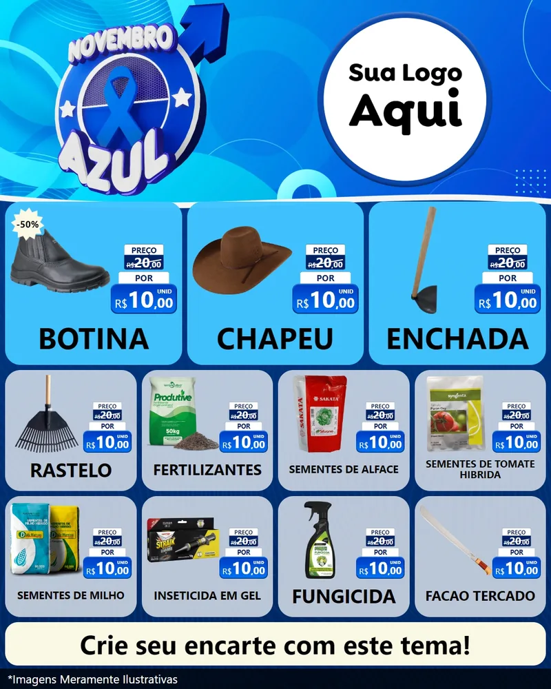 Modelo de Rede Social para Feed Instagram com o tema Novembro Azul para Agropecuária