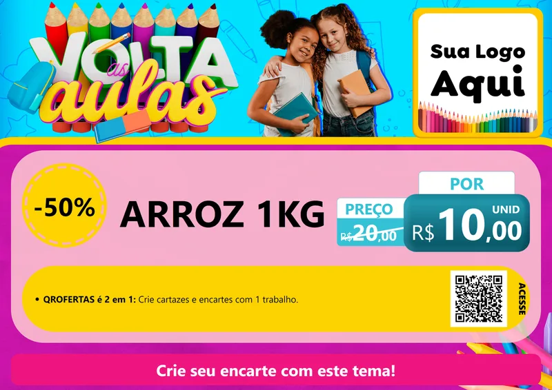 Modelo de Cartaz para Cartaz A4 Horizontal com o tema Volta às Aulas para Supermercado