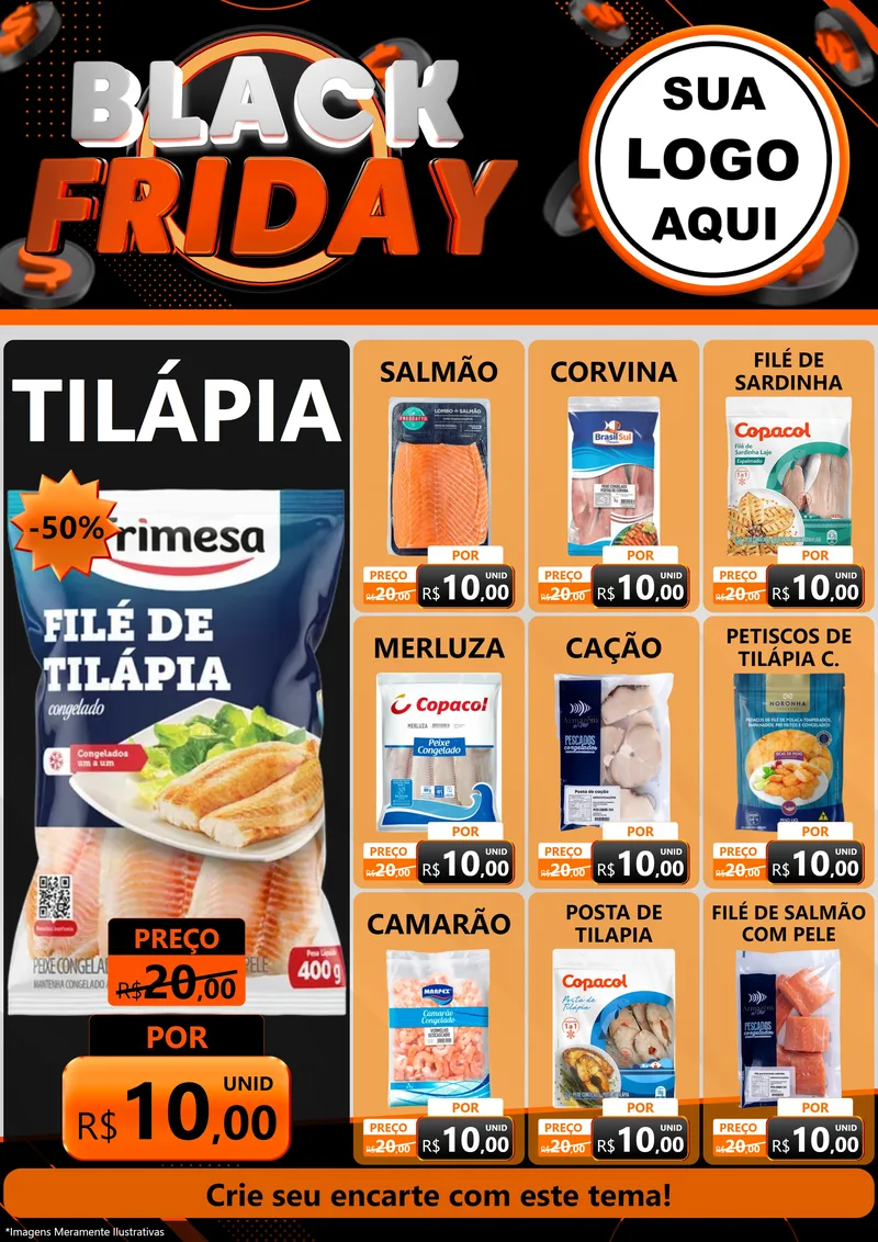 Modelo de Encarte para Encarte A4 Vertical com o tema Black Friday para Peixaria