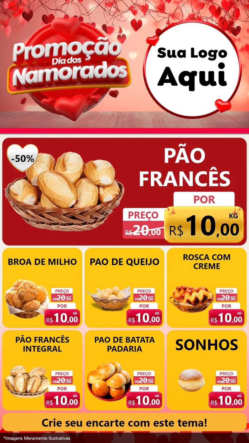 Modelo de Rede Social para Stories com o tema Promoção Dia dos Namorados para Padaria