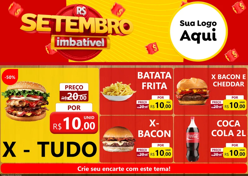 Modelo de Encarte para Encarte A4 Horizontal com o tema Setembro Imbatível para Hamburgueria
