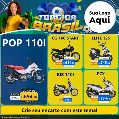 Modelo de Rede Social para Feed Facebook com o tema Torcida Vai Brasil - Copa para Concessionaria de Motos