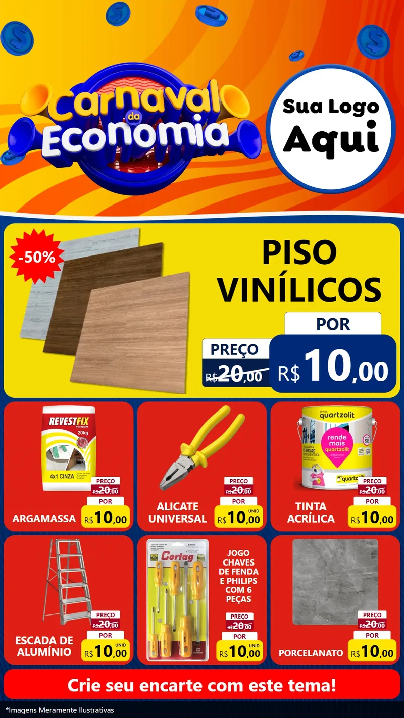Modelo de Rede Social para Stories com o tema Carnaval da Economia para Material para Construção