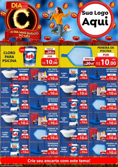 Modelo de Encarte para Encarte A4 Vertical com o tema Dia C - O Dia Mais Barato Do Mês para Produtos para Piscina
