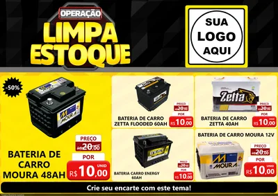 Modelo de Encarte para Encarte A4 Horizontal com o tema Operação Limpa Estoque para Baterias Elétricas
