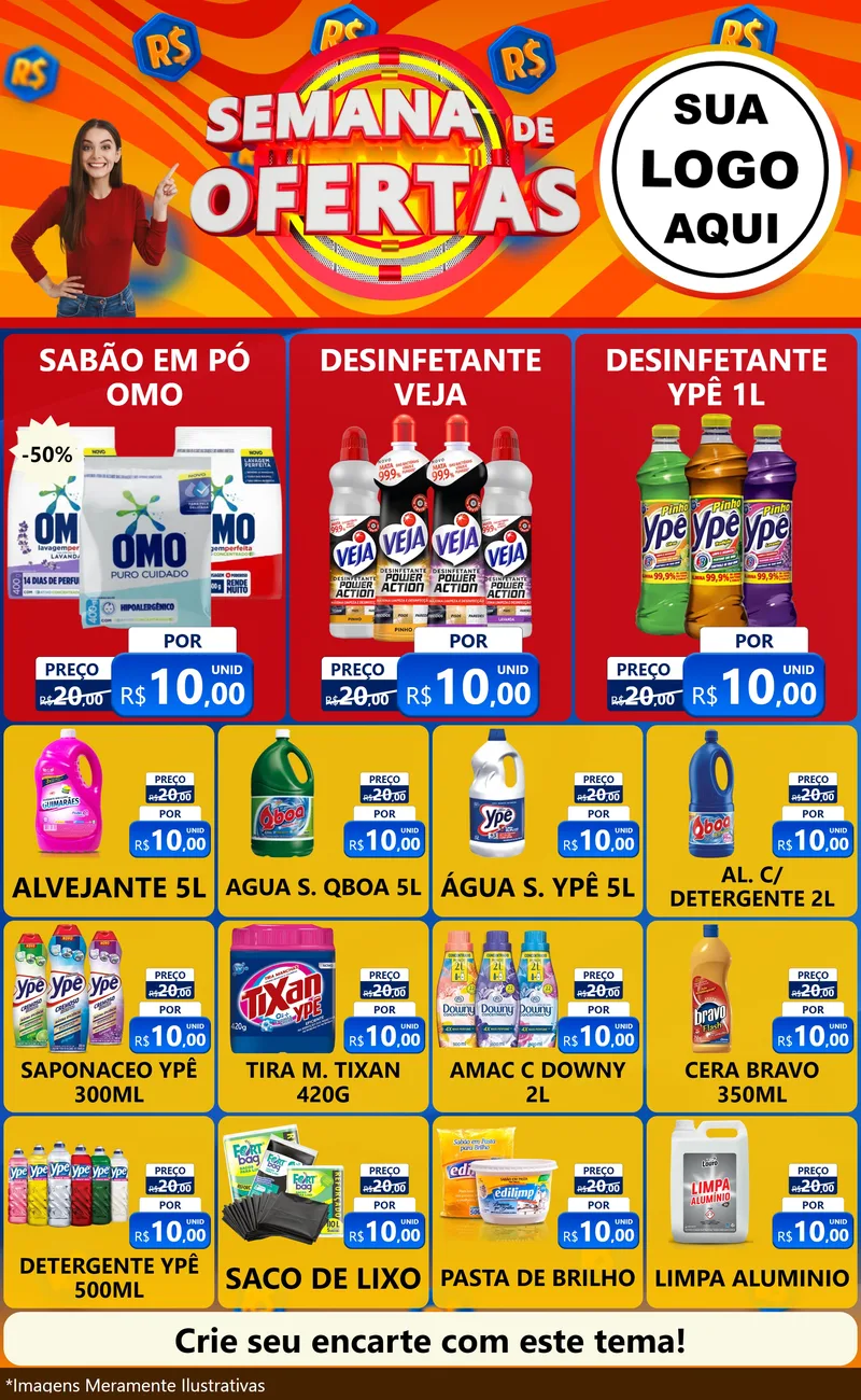 Modelo de Encarte para Encarte Grande com o tema Semana de Ofertas para Produtos de Limpeza