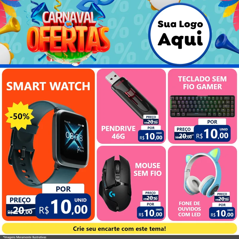 Modelo de Rede Social para Feed Facebook com o tema Carnaval de Ofertas para Informática