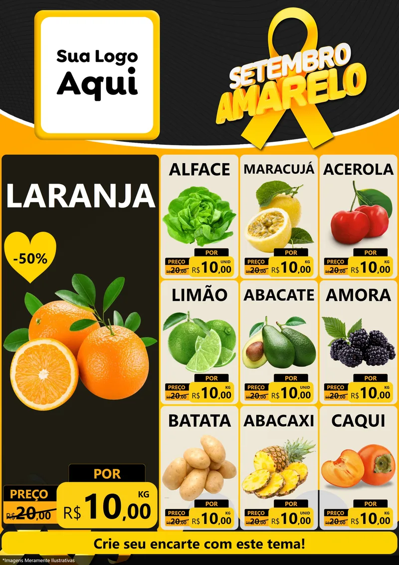 Modelo de Encarte para Encarte A4 Vertical com o tema Setembro Amarelo para Hortifrúti