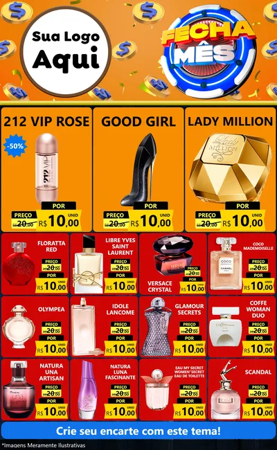 Modelo de Encarte para Encarte Grande com o tema Fecha Mês para Perfumes
