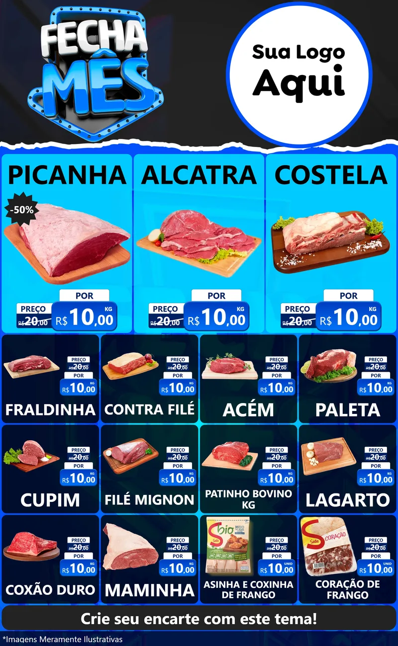 Modelo de Encarte para Encarte Grande com o tema Fecha Mês para Açougue