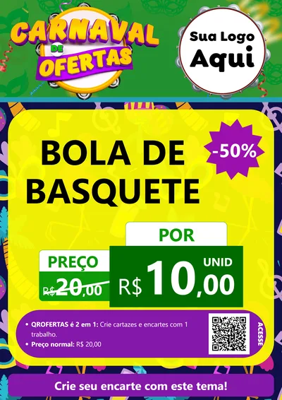 Modelo de Cartaz para Cartaz A4 Vertical com o tema Carnaval de Ofertas para Artigos Esportivos