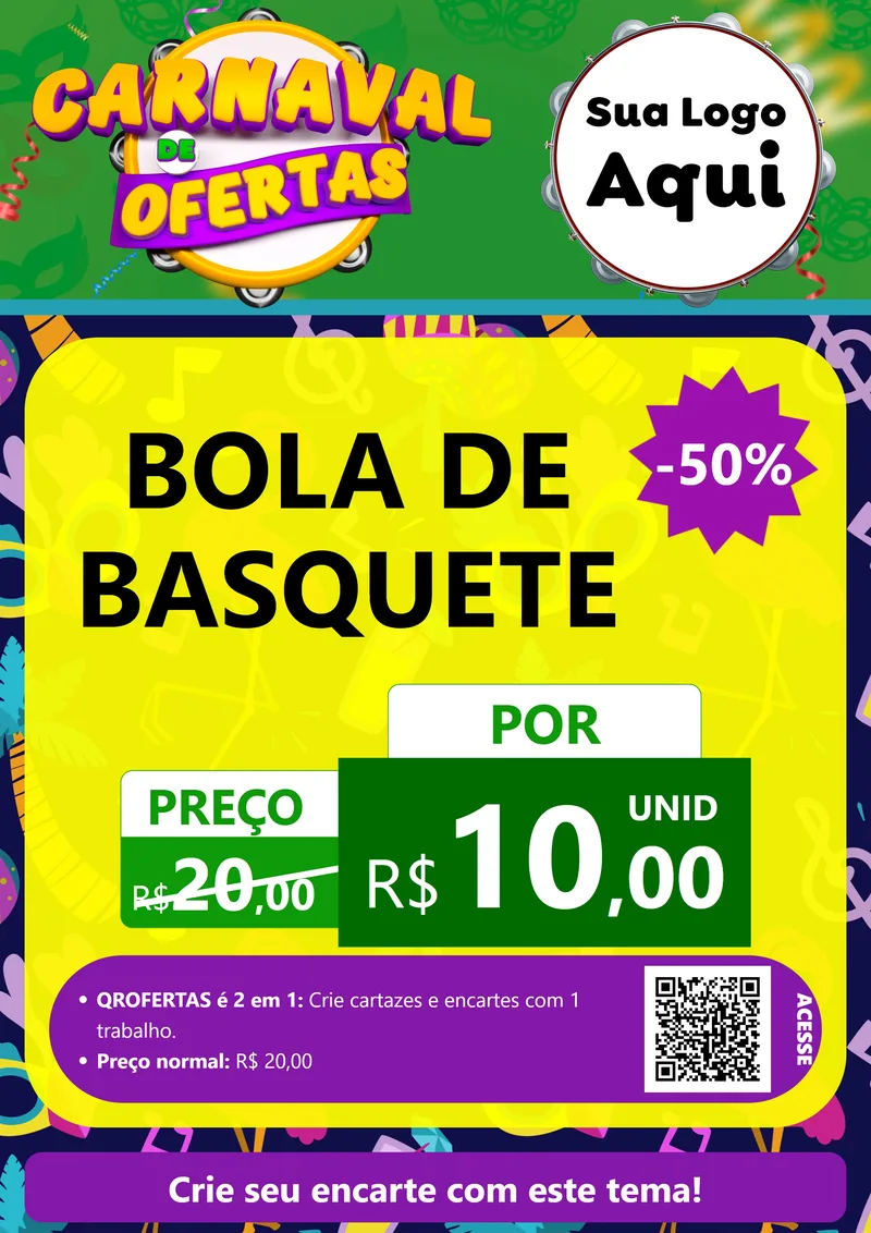 Modelo de Cartaz para Cartaz A4 Vertical com o tema Carnaval de Ofertas para Artigos Esportivos