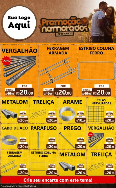Modelo de Encarte para Encarte Grande com o tema Promoção Namorados para Ferragens