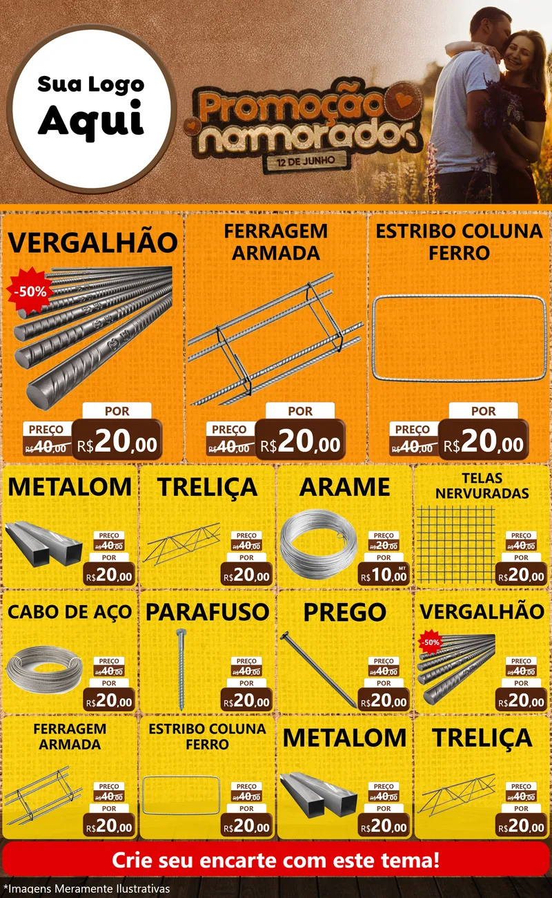 Modelo de Encarte para Encarte Grande com o tema Promoção Namorados para Ferragens