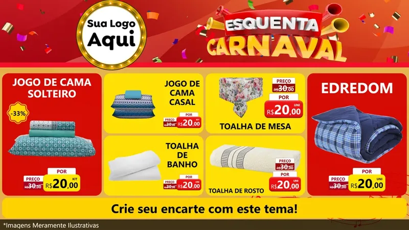 Modelo de TV para TV Horizontal com o tema Esquenta Carnaval para Cama, Mesa e Banho
