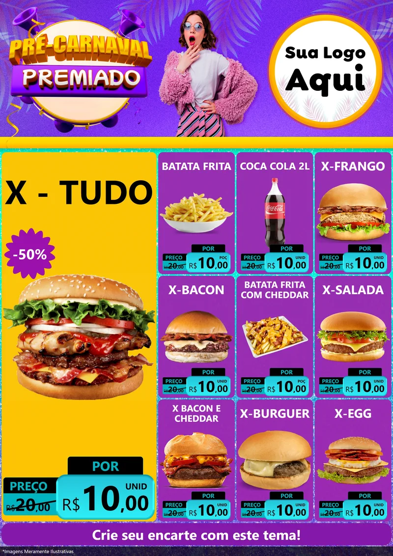 Modelo de Encarte para Encarte A4 Vertical com o tema Pré-Carnaval Premiado para Hamburgueria