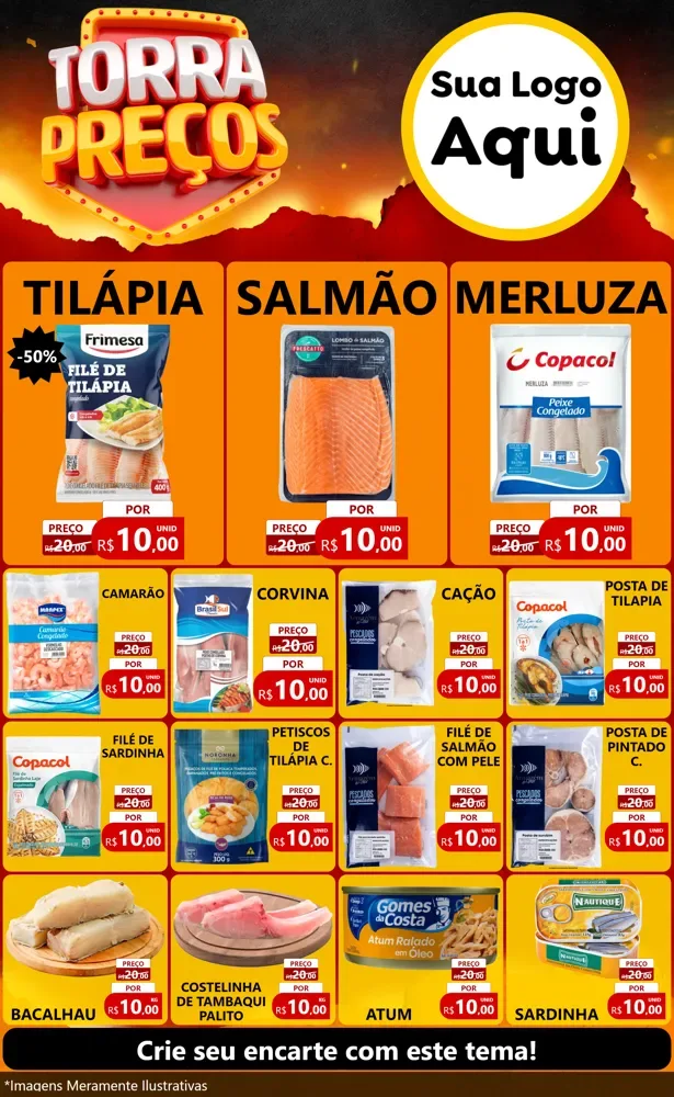 Modelo de Encarte para Encarte Grande com o tema Torra Preços para Peixaria