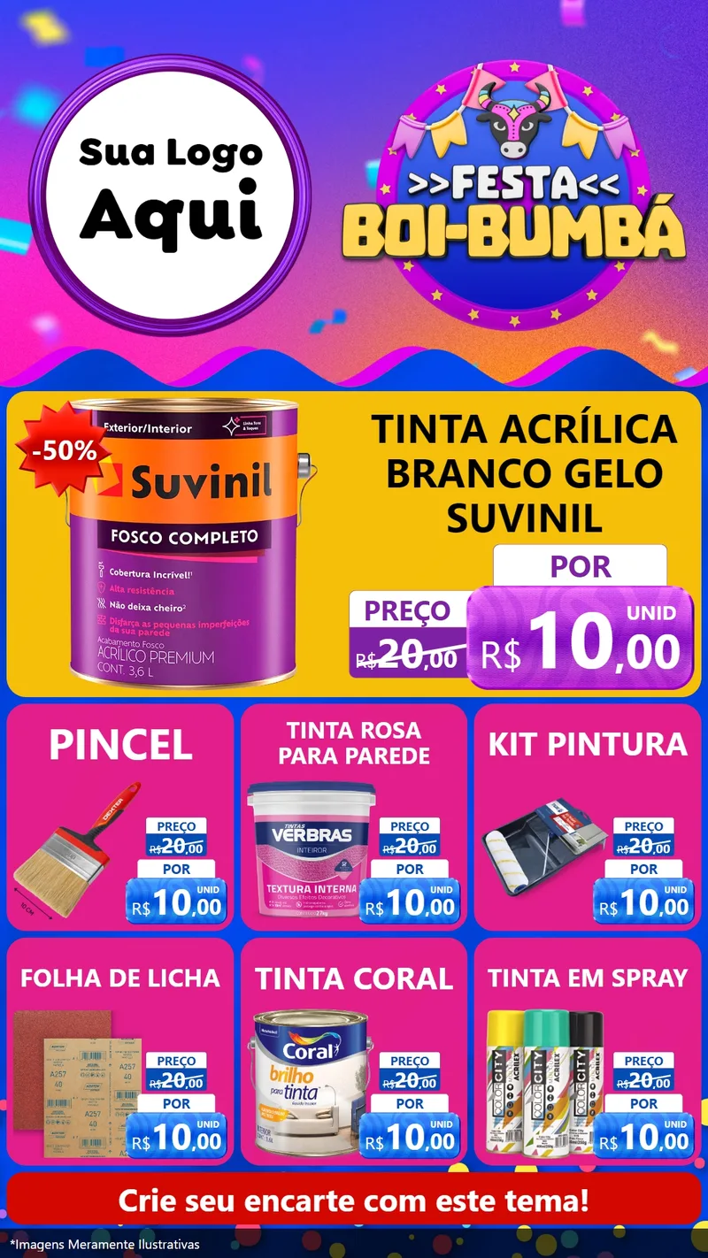 Modelo de Rede Social para Stories com o tema Festa Boi-Bumbá para Tintas e Ferramentas