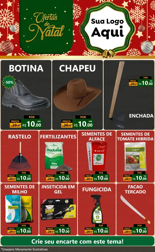 Modelo de Encarte para Encarte Grande com o tema Natal de Ofertas para Agropecuária