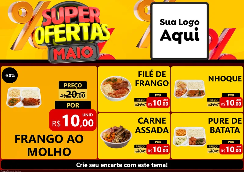Modelo de Encarte para Encarte A4 Horizontal com o tema Super Ofertas Maio para Restaurante