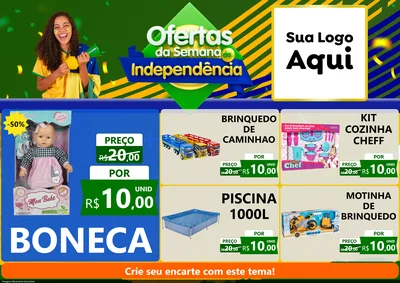 Modelo de Encarte para Encarte A4 Horizontal com o tema Ofertas da Semana da Independência para Brinquedos