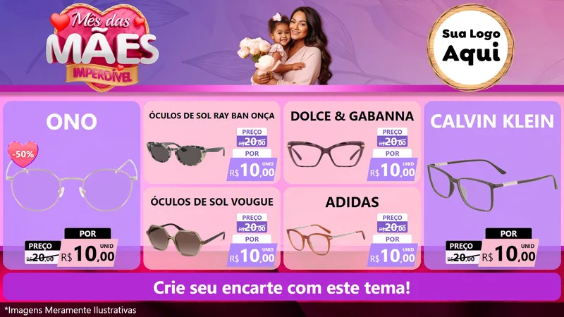 Modelo de TV para TV Horizontal com o tema Mês das Mães Imperdível para Óticas