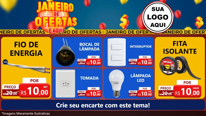 Modelo de TV para TV Horizontal com o tema Janeiro de Ofertas É Aqui! para Materiais Elétricos
