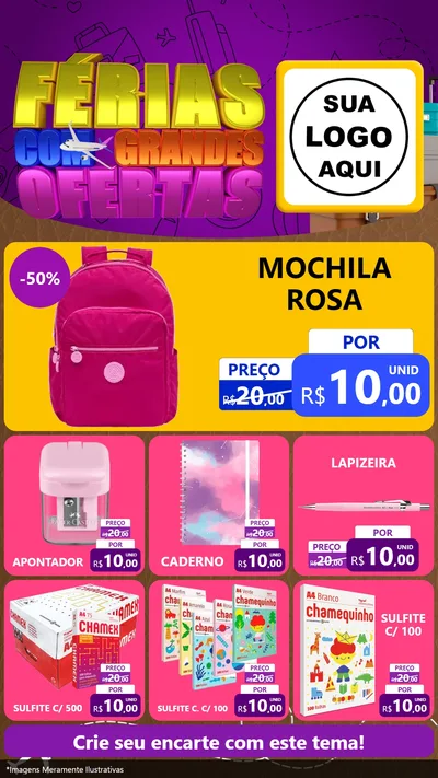 Modelo de Rede Social para Stories com o tema Férias com Grandes Ofertas para Papelaria