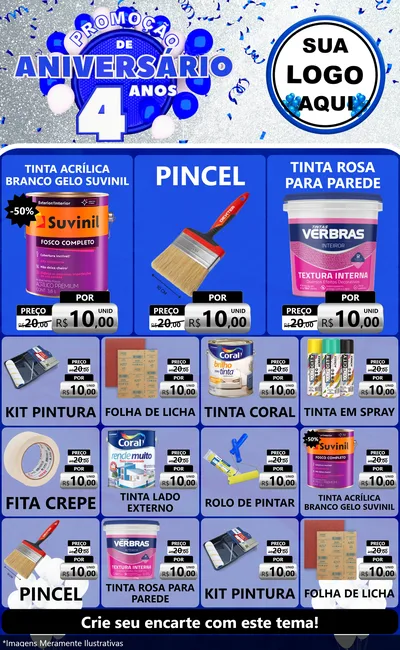 Modelo de Encarte para Encarte Grande com o tema Promoção de Aniversário - 4 Anos para Tintas e Ferramentas