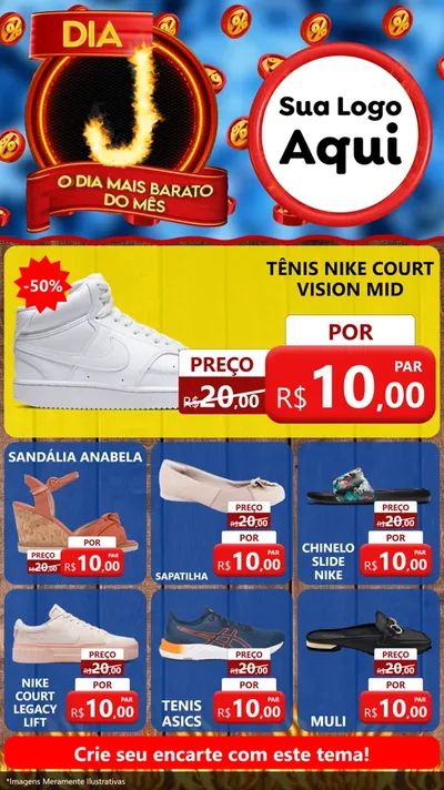 Modelo de Rede Social para Stories com o tema Dia J - O Dia Mais Barato Do Mês para Calçados