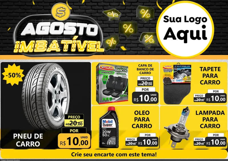 Modelo de Encarte para Encarte A4 Horizontal com o tema Agosto Imbatível para Auto peças