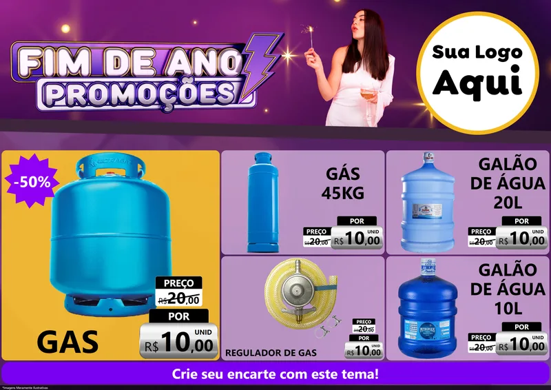 Modelo de Encarte para Encarte A4 Horizontal com o tema Fim de Ano Promoções para Água e gás