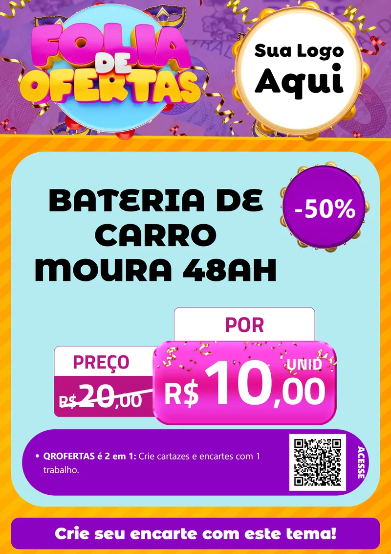 Modelo de Cartaz para Cartaz A4 Vertical com o tema Folia de Ofertas para Baterias Elétricas