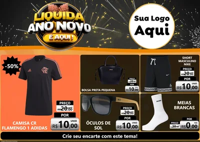 Modelo de Encarte para Encarte A4 Horizontal com o tema Liquida Ano Novo É Aqui! para Roupas e acessórios